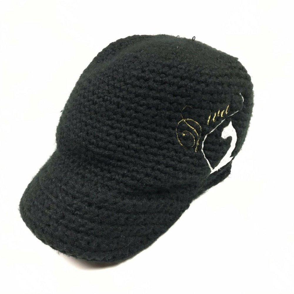 Baby Phat Women's Black Diva Crochet Knit Beanie Hat One Size